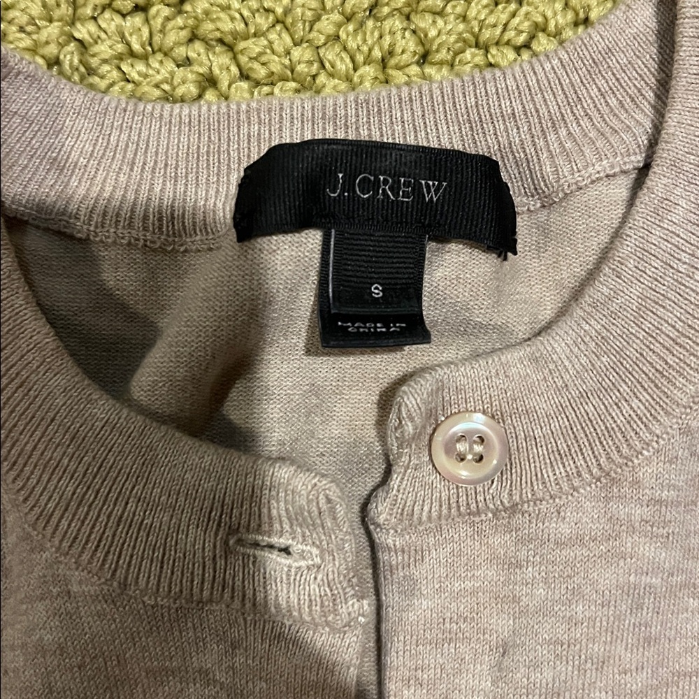 J. Crew tan Cardigan with sequin flower  Accents Sz small - Picture 2 of 3